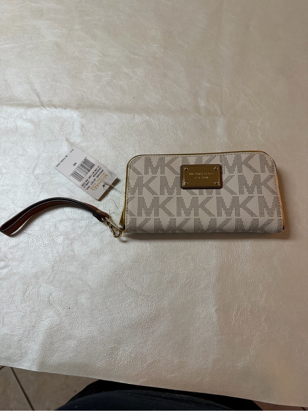 Michael Kors Beige and Brown MK Logo Wristlet Wallet